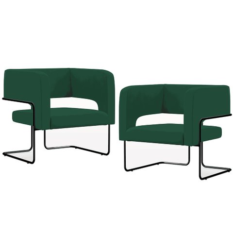 Kit 02 Poltronas Decorativas Scarlett D02 Base de Aço Preto Veludo Verde B-303 - Lyam Decor