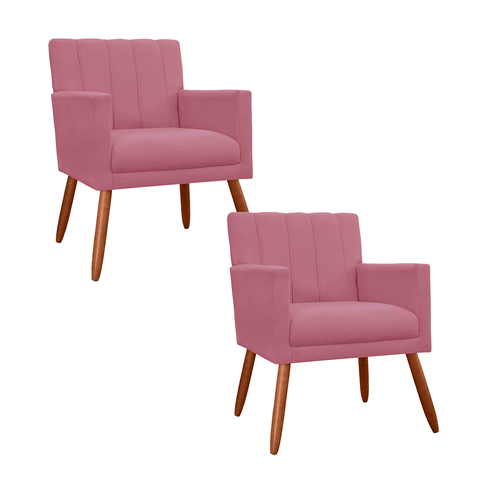 Kit 2 Poltronas Cadeiras Decorativa para Recepção Cecília Suede Rosa Barbie - Incasa Decor