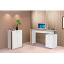 Ver imagem 1 de Conjunto e 1 Mesa Escrivaninha e 1 Armário Balcão Office Escritório Branco com Nature - Rede Móveis