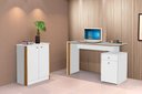 Ver imagem 1 de Conjunto e 1 Mesa Escrivaninha e 1 Armário Balcão Office Escritório Branco com Nature - Rede Móveis