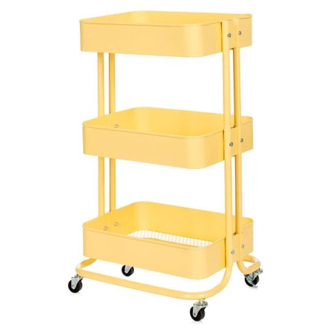 Carrinho Organizador Multiuso Anm6077 Anima Office 3 Cestos Fixos em Aço Amarelo Claro