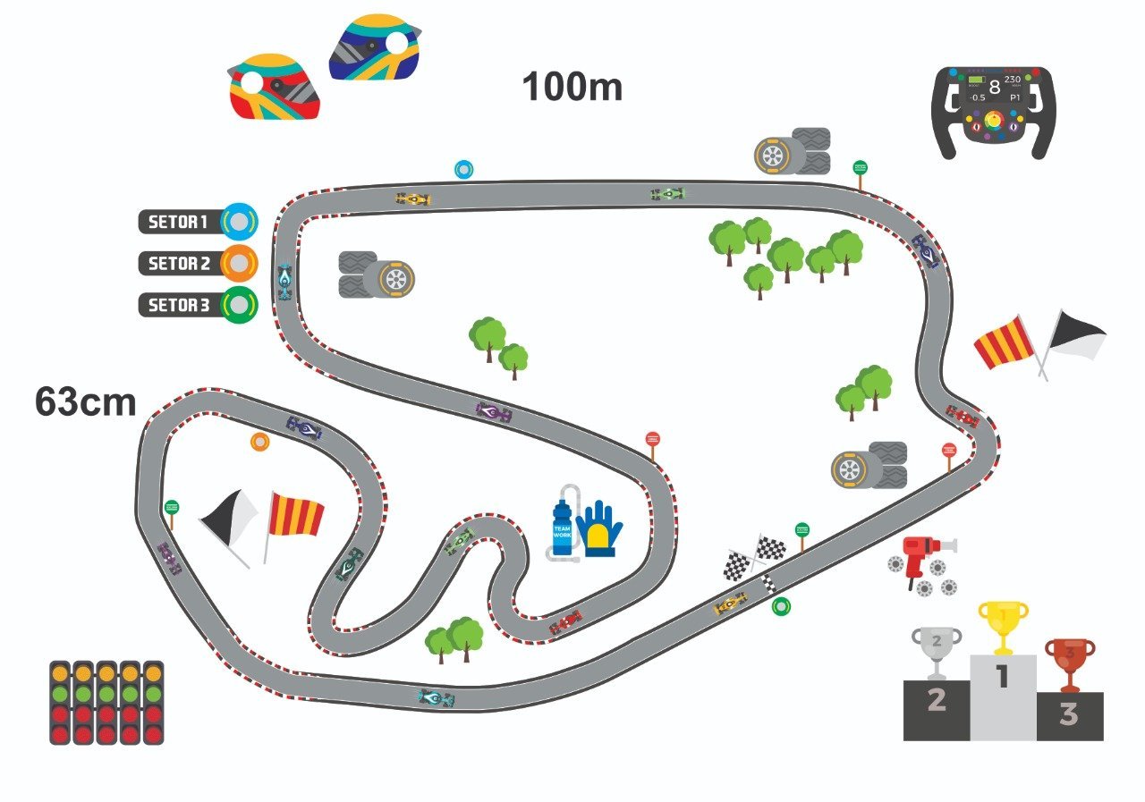 Adesivo Destacável para Chão Infantil Pista de Carrinhos Colorida