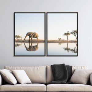 Quadro Elefante na Savana Duplo 50x70 - 2 Peça