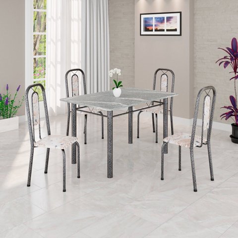 Conjunto Sala de Jantar com 4 Cadeiras Lívia Prata/Bege