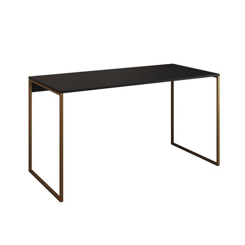 Escrivaninha Industrial Base Ferro Dourado Tampo Mdp Preto 137x60