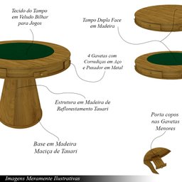 Conjunto Mesa de Jogos Carteado Bellagio Tampo Reversível e 4 Cadeiras Madeira Poker Base Cone Velud - 3