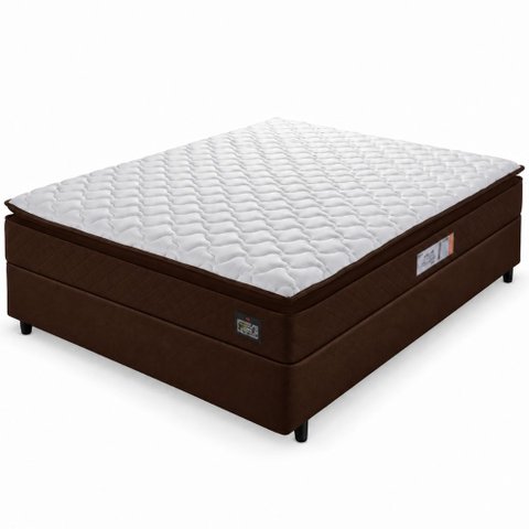 Cama Box Casal Colchão Espuma D45 Pillow Top Strong 138x188x62cm Marrom/Branco Hellen