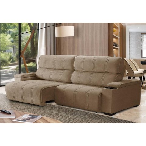 Sofá Retrátil e Reclinável Milão 3 Lugares Castor 3,10m Suede com Porta Copos Sofá Casa
