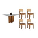 Ver imagem 1 de Conjunto Sala de Jantar Berlim C/ Tampo Madeirado C/ Vidro Canto Curvo 90x90cm e 4 Cadeiras Havana