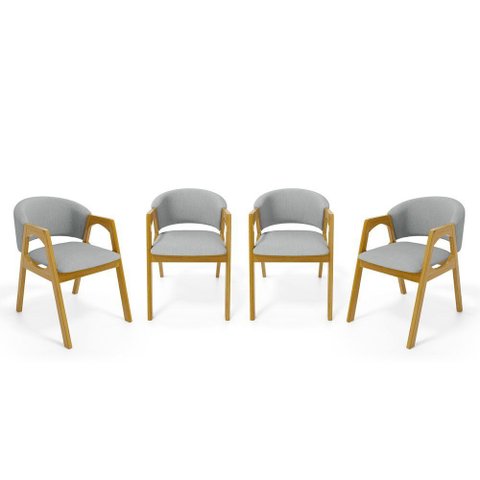 Kit com 4 Cadeiras Agatha Madeira Maciça Estofada para Mesa de Jantar Linho Cinza 407