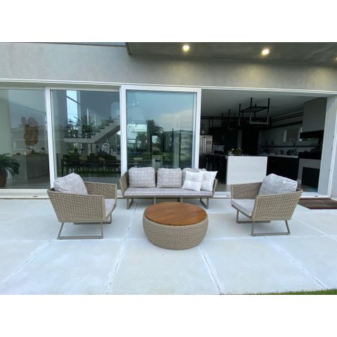 Conjunto Paris em Corda Náutica - 1 Sofá 3l + 2 Poltronas + 1 Mesa com Champanheira