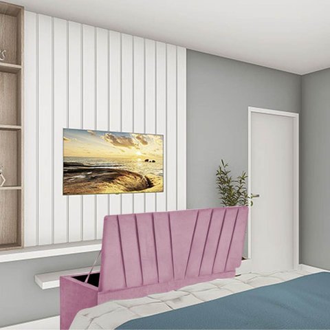 Calçadeira Baú Recamier Estofada Cama de Solteiro 90cm Bélgica Corino Rosa Bebe- Mabe Magazine