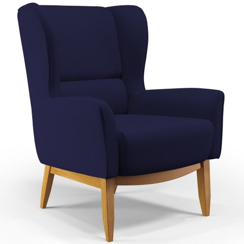 Poltrona Decorativa Fixa Base de Madeira Milena D02 Veludo Azul Marinho B-304 - Lyam Decor