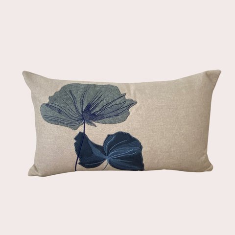 Capa de Almofada Linho Bordada Floral Azul 35x50cm