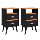 Ver imagem 1 de Kit 2 Mesas de Cabeceira Nicho Gavetas Mesinhas Pequenas Canto Cama Quarto Retrô – Preto/Cinamomo