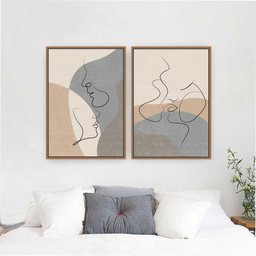 Quadro Tela Composição Traço Casal Abs Moldura Bege 2X 45X30Cm - 1