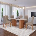 Ver imagem 1 de Sala de Jantar 6 Lugares Tampo de Vidro 210 cm Mariah Cinamomo/Linho Bege - Panorama Móveis