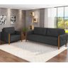 Kit Sofá 3 Lugares Sala Estar 220 Com Poltrona Berilo Pés Madeira M03 Couríssimo Preto - Lyam - 2