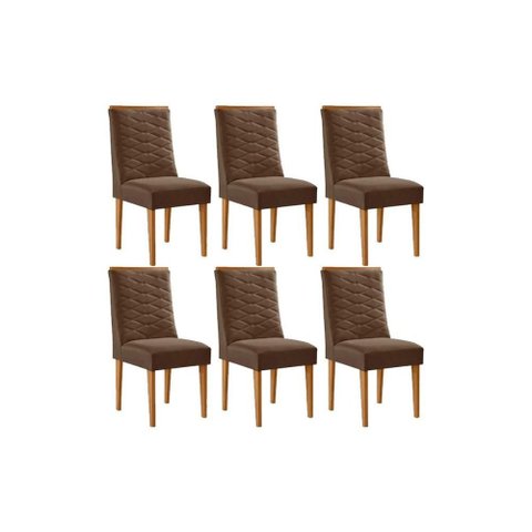 Cadeira Sala de Jantar Maldivas Kit 6 Un Naturalle/suede Marrom - Rufato