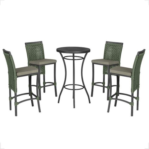 Mesa Bistrô e 4 Banquetas Roma Preta Corda Náutica Estofado 8 Trama Original
