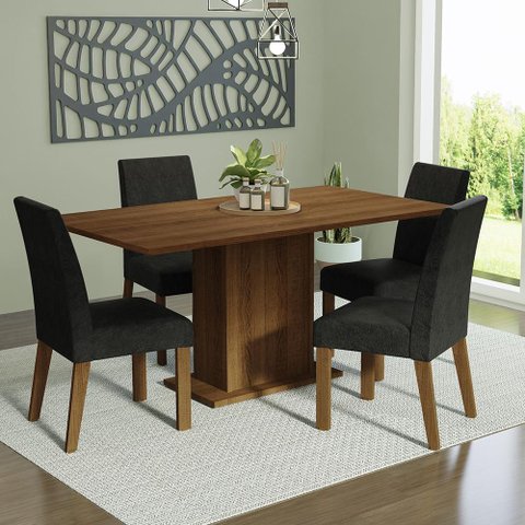 Conjunto Sala de Jantar Mesa Tampo de Madeira 4 Cadeiras Rustic/oxford Keila Madesa
