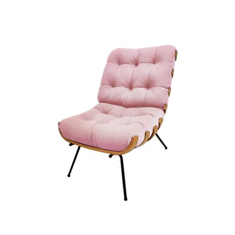 Poltrona Costela Veludo Rosa