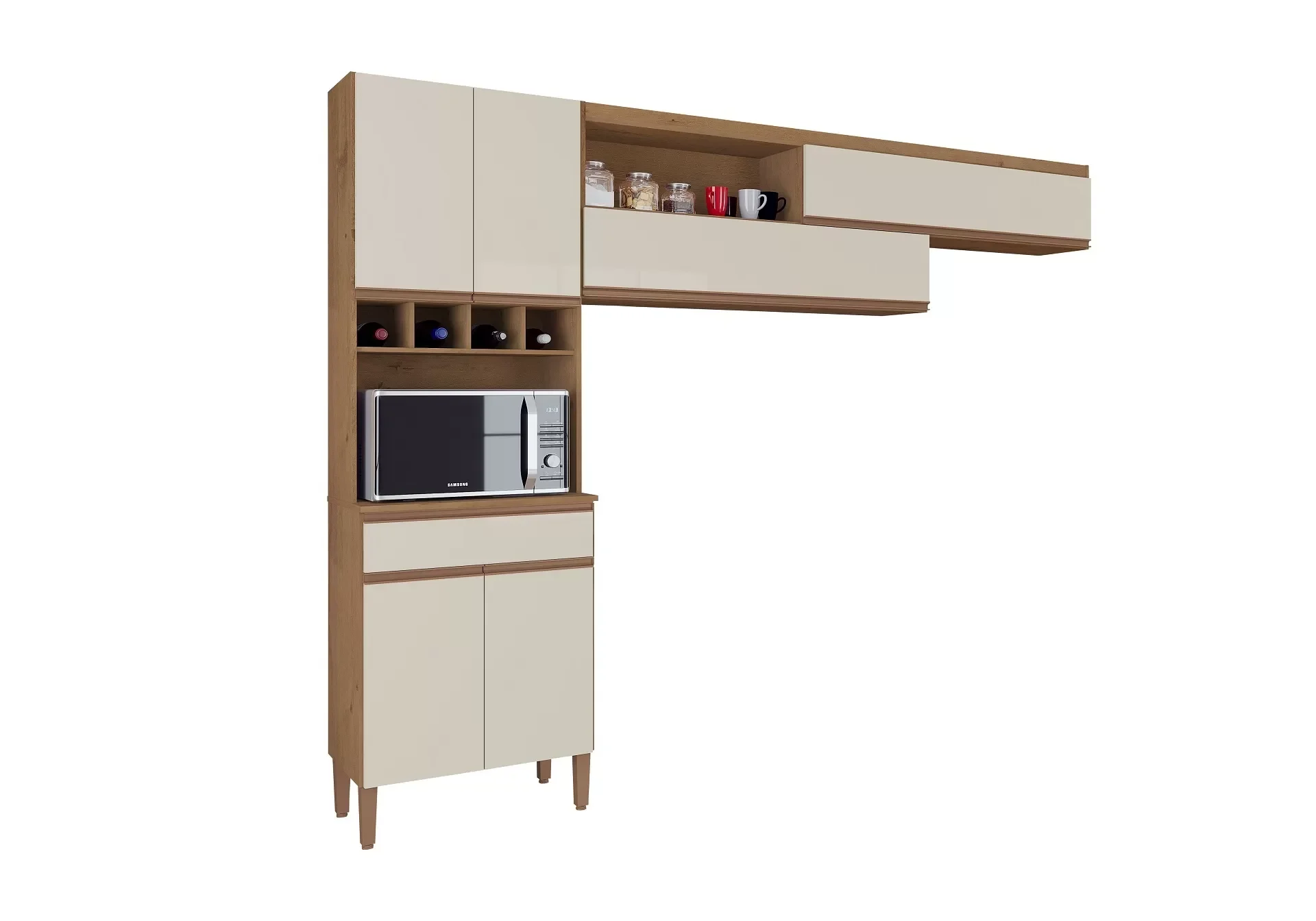 Cozinha Brasília 5 Portas (Itabela) Atualle - Canelado Rústico e Natura Off White - 2