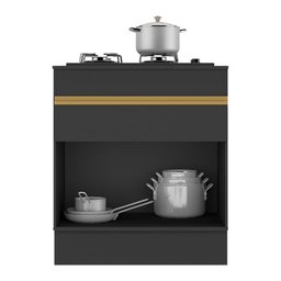 Balcão Cozinha com Rodapé para Cooktop 70 cm 1 Porta 1 Gaveta Veneza GB Multimóveis MP2118 Preto - 4