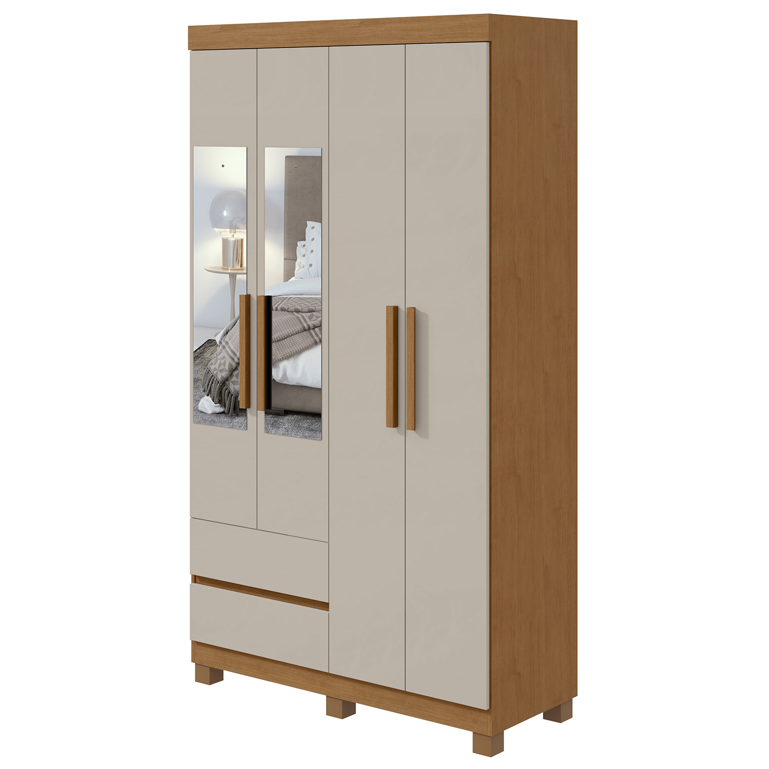 Guarda-Roupas Zeus 4 Portas C/esp E C/pes Pvc Amendoa Clean/off