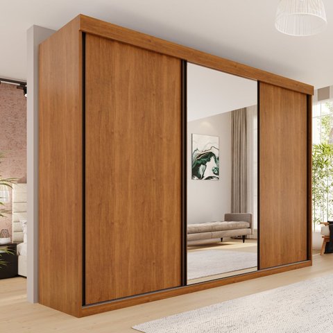 Guarda-Roupa Casal com 3 Portas e 6 Gavetas MDF Londrina Marrom/Cinamomo/Off White