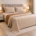 Ver imagem 1 de Jogo Queen Size 300 Fios Colcha Leslie Algodao Bordado Luxo:caqui