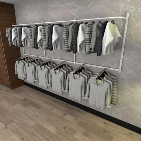 Arara de Roupas para Loja Quarto Closet 16 Peças Regulável 300x100 Cm Cor Branco Kit Clst1b475