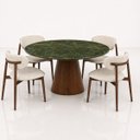 Ver imagem 2 de Mesa de Jantar Cone Redonda 140 cm Tampo Mármore Verde Vitória Régia Base Madeira Nogueira