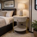 Ver imagem 1 de Mesa De Cabeceira Sophie Redondo Com Gaveta - Mdf e metal  - Cor: Cinza Claro