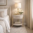 Ver imagem 3 de Mesa De Cabeceira Sophie Redondo Com Gaveta - Mdf e metal  - Cor: Cinza Claro