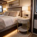 Ver imagem 2 de Mesa De Cabeceira Sophie Redondo Com Gaveta - Mdf e metal  - Cor: Cinza Claro