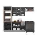 Ver imagem 4 de Cozinha Modulada 4 Peças Torre Quente Balcão com Tampo 2 Aéreos 100% MDF com Vidro e Rodapé Bari Cinza/Titanio Fosco