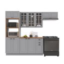 Ver imagem 2 de Cozinha Modulada 4 Peças Torre Quente Balcão com Tampo 2 Aéreos 100% MDF com Vidro e Rodapé Bari Cinza/Titanio Fosco