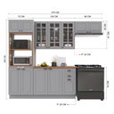 Ver imagem 3 de Cozinha Modulada 4 Peças Torre Quente Balcão com Tampo 2 Aéreos 100% MDF com Vidro e Rodapé Bari Cinza/Titanio Fosco