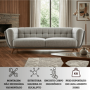 Ver imagem 4 de Sofá 2 Lugares 200cm Retrô Pés de Madeira Luxo Premium Estofado Bouclé Cinza Texturizado Cinza Sala