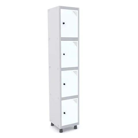 Armário Roupeiro de Aço 4 Portas Cinza e Branco