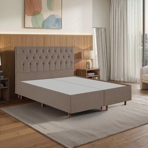 Kit Cama Box Queen e Cabeceira em Madeira Maciça Espresso Móveis Marrom