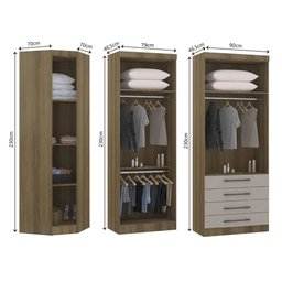 Guarda Roupas Modulado de Canto Diagonal 3 Peças com 5 Portas e 4 Gavetas Paris Luciane Móveis - 4