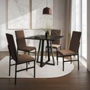 Ver imagem 1 de Conjunto de Jantar Mesa Mônaco Premium 90cm Preta com 4 Cadeiras Estofadas Marrom Preto