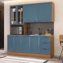 Ver imagem 1 de Cozinha Compacta Planejada 3 Peças 1 Paneleiro Duplo 1 Aéreo 1 Balcão Soho CabeCasa MadeiraOriginals Azul/Freijó