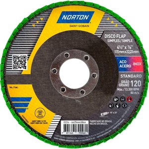 Disco Flap 4.1/2 Pol Grão 120 Standard com 50 Unidades Norton