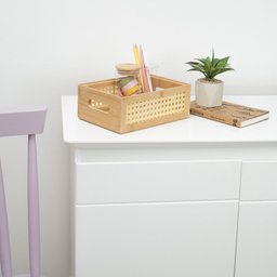 Caixa Organizadora empilhável de bambu e palhinha 22cm - Oikos - 4