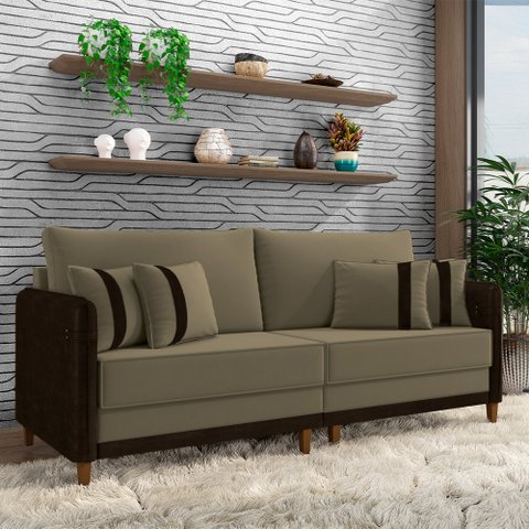 Sofá Montecarlo 2 Lugares 172cm Veludo/pu Castor/marrom