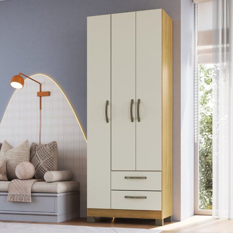 Guarda-Roupa 3 Portas 2 Gavetas Basic Bege