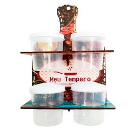 Porta Temperos Em Madeira Parede Decor 4 Potes - Meu Tempero - 1